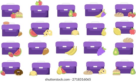 Conjunto de elementos de comida de caja de almuerzo