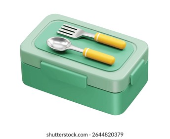 Lunch box with fork and spoon icon 3d illustration rendering