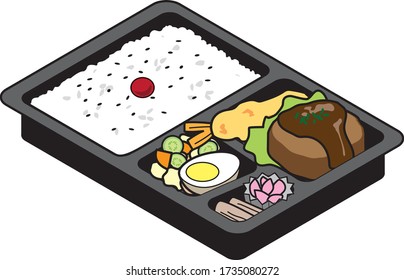 Lunch box of 
hamburger and shrimp