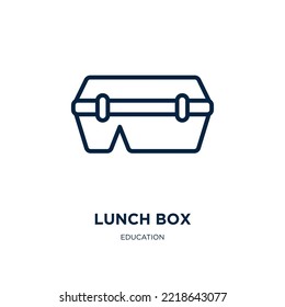 icono de la caja de almuerzo de la colección de educación. Ligera caja de almuerzo lineal, almuerzo, icono de contorno de caja aislado en fondo blanco. Signo de caja de almuerzo de vector de línea, símbolo para web y móvil