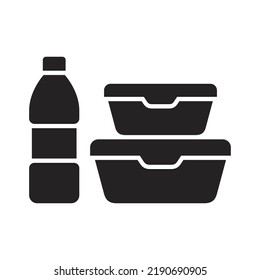 Lunch Box Icon. Lunch Box With Food And Bottle Of Water. Meal Prep. Healthy Eating. Vector Icon Isolated On White Background.