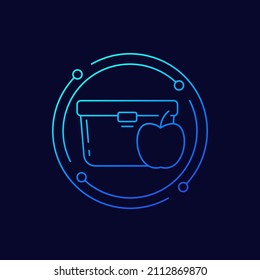 icono de la caja de almuerzo, vector de liear