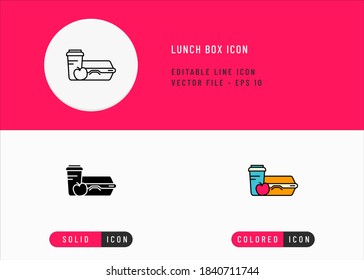 Lunch box icons set editable stroke vector illustration. Home food bag symbol. Icon line style on isolated background for ui mobile app, web design, and presentation.