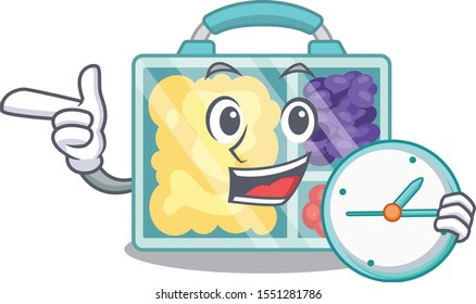 lunch box isolated with with bring clock the mascot
