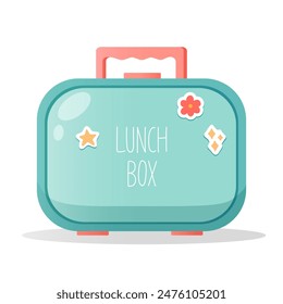 Lunch box for kids school lunch with different snack inside isolated on white background.