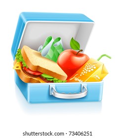 lunch box with sandwich apple and juice vector illustration isolated on white background