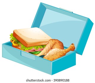 Lunch Box With Sandwiches And Fried Chicken Illustration