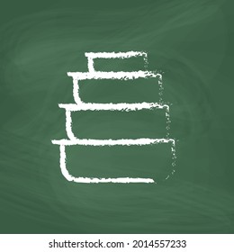 Lunch boxes line Icon design white chalk. Draw a picture on the blackboard.