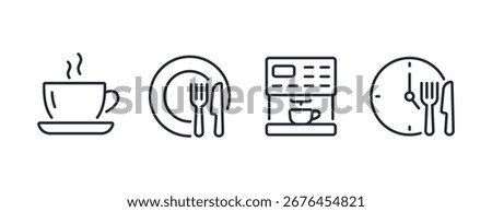 Lunch break editable stroke outline icon isolated on white background flat vector illustration. Pixel perfect. 64 x 64.