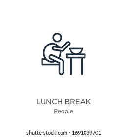 Lunch break icon. Thin linear lunch break outline icon isolated on white background from people collection. Line vector sign, symbol for web and mobile