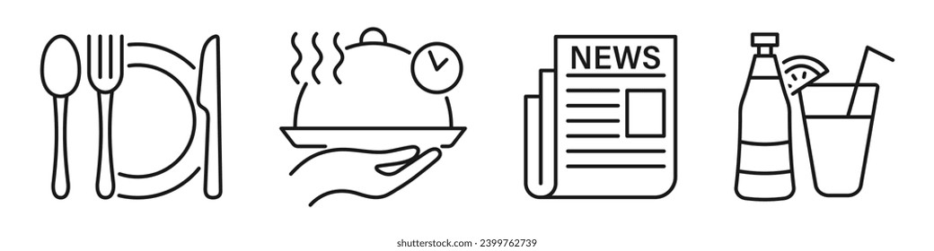 Lunch break icons set. Time for lunch. Clock cutlery. Vector illustration.
