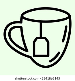 Lunch break line icon. Cup of tea with tea bag outline style pictogram on white background. Business lunch mobile concept web design. Vector graphics.
