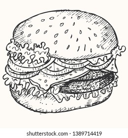 lunch with a burger, doodle vector