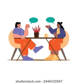 Lunch, Coffee Break with Colleagues in Company, Coworking Office Flat Vector Concept. Multinational Employees, Workers Gathering Together for Informal Conversation on Kitchen, Lounge Room Illustration