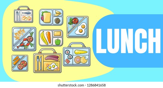 Lunch concept banner. Cartoon banner of lunch vector concept for web, giftcard and postcard