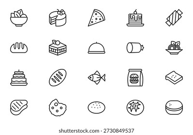 Lunch and Dinner Outline Icon Set – Meal and Food Linear Icons Collection Including Lunch, Eat, Dinner, Pasta, Rice, Pizza, Salad, Soup, Breakfast and More, Editable Stroke, Modern Vector Illustration