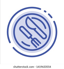 Lunch, Dish, Spoon, Knife Blue Dotted Line Line Icon