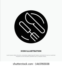 Lunch, Dish, Spoon, Knife Solid Black Glyph Icon. Vector Icon Template background