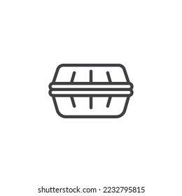 Mittagessen-Box-Symbol. Fast Food Container Linearzeichen für mobiles Konzept und Webdesign. Umriss-Vektorsymbol der Burger-Verpackung Symbol, Logo-Abbildung. Vektorgrafik