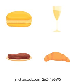 Lunch food icons set cartoon vector. Various dish and dessert. Meal, nutrition