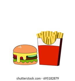 Lunch with french fries, hot dog and soda takeaway on isolated background. Fast food. Flat design. Vector Illustration