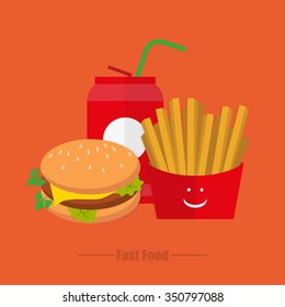 Lunch french fries water on a  orange background