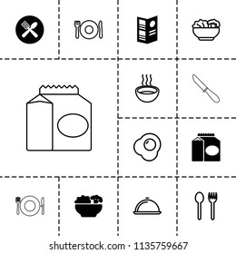 Lunch icon. collection of 13 lunch filled and outline icons such as menu, food, soup, dish, egg, take away food. editable lunch icons for web and mobile.