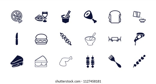 Lunch icon. collection of 18 lunch filled and outline icons such as pizza, sandwich, pasta and wine glass, knife, kebab, burger. editable lunch icons for web and mobile.