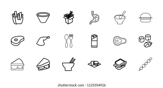 Lunch icon. collection of 18 lunch outline icons such as french fries, asian food, sandwich, noodles fast food, burrito. editable lunch icons for web and mobile.