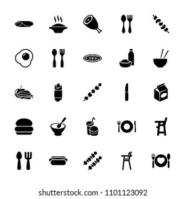Lunch icon. collection of 25 lunch filled icons such as beef, plate fork and spoon, baby chair, fork and spoon, soup, burger, kebab. editable lunch icons for web and mobile.