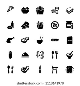 Lunch icon. collection of 25 lunch filled icons such as beef, spoon and fork, baby food, baby chair, pizza, french fries, sandwich. editable lunch icons for web and mobile.