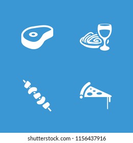 Lunch icon. collection of 4 lunch filled icons such as pasta and wine glass, kebab, beef. editable lunch icons for web and mobile.