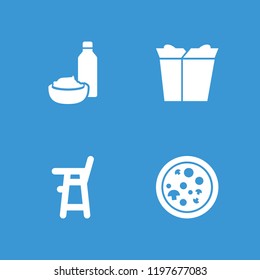 Lunch icon. collection of 4 lunch filled icons such as baby chair, drink and food, take away food. editable lunch icons for web and mobile.