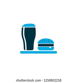 Lunch icon colored symbol. Premium quality isolated beer with burger element in trendy style.