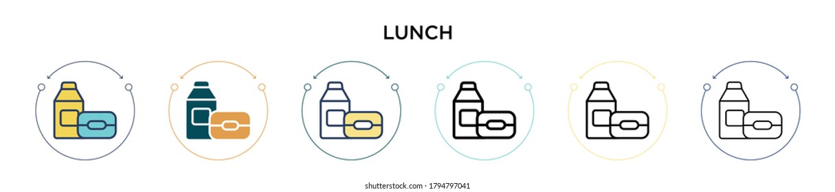 Lunch icon in filled, thin line, outline and stroke style. Vector illustration of two colored and black lunch vector icons designs can be used for mobile, ui, web