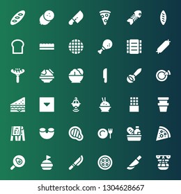 lunch icon set. Collection of 36 filled lunch icons included Pot, Knife, Pizza, Hamburguer, Fried egg, Food, Dinner, Meat, Macaroni, Menu, Chocolate bar, Rice, Sandwich, Ladle