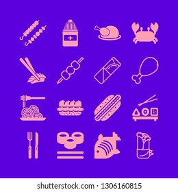 lunch icon set with cutlery, kebab and chicken leg vector illustration
