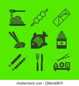 lunch icon set with kebab, fish and pasta vector illustration