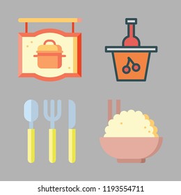 lunch icon set. vector set about wine, cutlery, food and rice icons set.