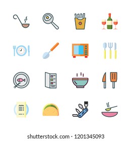 lunch icon set. vector set about menu, taco, microwave and french fries icons set.