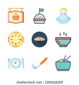lunch icon set. vector set about oyster, pizza, ladle and food icons set.