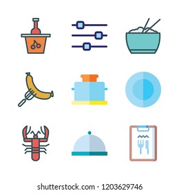 lunch icon set. vector set about dinner, toaster, sausage and wine icons set.