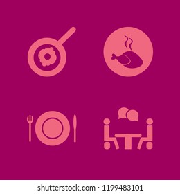 lunch icon. lunch vector icons set hot chicken, plate folk knife, fried egg and talking people