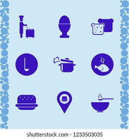 lunch icon. lunch vector icons set bread slices, boiled pan, fastfood location and burger