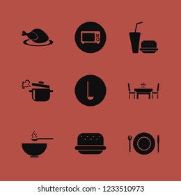lunch icon. lunch vector icons set ladle spoon, boiled pan, burger and fast food