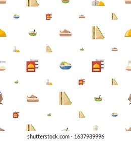 lunch icons pattern seamless. Included editable flat baked fish, Salad, chefs dish, Soup, restaurant menu, sandwich, Pasta, smoked fish icons. lunch icons for web and mobile.
