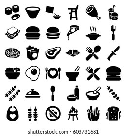 Lunch icons set. set of 36 lunch filled icons such as beef, dish, porridge, baby chair, baby bid, burger, pizza, french fries, asian food, sandwich, soda and burger