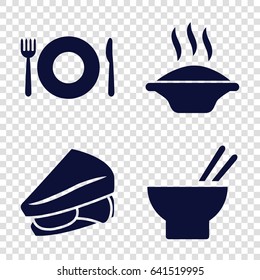 Lunch icons set. set of 4 lunch filled icons such as plate fork and spoon, asian food, sandwich