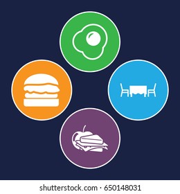 Lunch icons set. set of 4 lunch filled icons such as sandwich and apple, restaurant table, burger