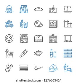 lunch icons set. Collection of lunch with setting the table, dinner, spoon, menu, chicken leg, dishes, beverage, sauce, healthy food, rotisserie. Editable and scalable lunch icons.
